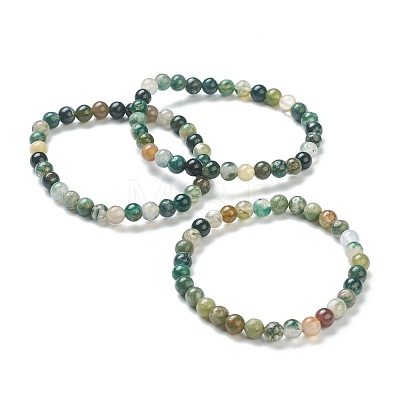 Natural Indian Agate Beaded Stretch Bracelets BJEW-D446-B-46-1