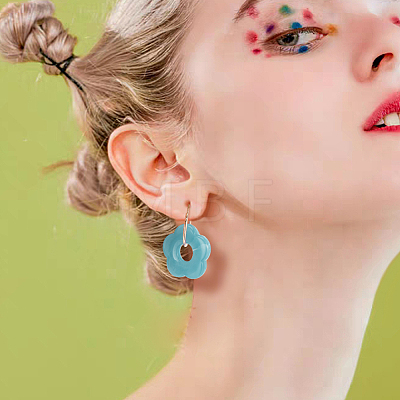 ANATTASOUL 6 Pairs 6 Colors Cute Acrylic Flower Dangle Hoop Earrings EJEW-AN0003-47-1