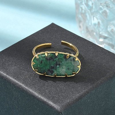 Oval Natural Turquoise Finger Rings RJEW-R009-01G-01-1