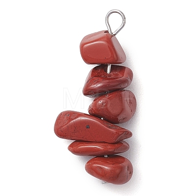 Gradient Color Natural Rhodonite & Natural Red Jasper & Natural Strawberry Quartz Chip Beaded Pendants PALLOY-JF02791-06-1