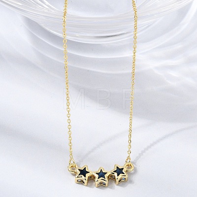Brass Glass Triple Star Pendant Necklaces KK-CBAB173-03G-04-1