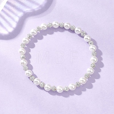 Polymer Clay Rhinestone & Shell Pearl Beads Stretch Bracelets for Women BJEW-JB13191-1