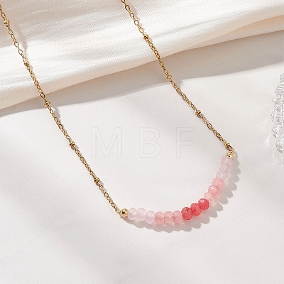 Dyed Natural Malaysia Jade Faceted Rondelle Beaded 304 Stainless Steel Satellite Chain Necklaces for Women NJEW-JN05783-01-1