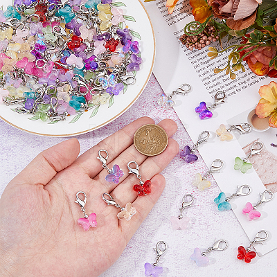96Pcs 12 Colors Butterfly Glass Pendants HJEW-HS00002-1