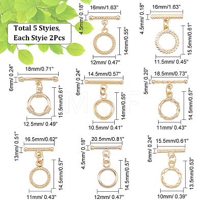 16Pcs 8 Styles Rack Plating Brass Toggle Clasps KK-AR0002-58-1