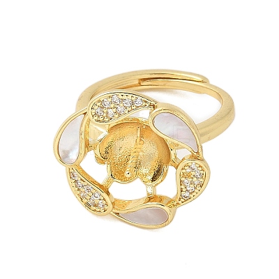 Flower Brass Shell & Cubic Zirconia Adjustable Ring Settings KK-K297-07G-1