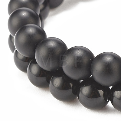 2Pcs 2 Style Synthetic Hematite & Black Stone & Natural Obsidian Stretch Bracelets Set with Cubic Zirconia Skull BJEW-JB08120-03-1