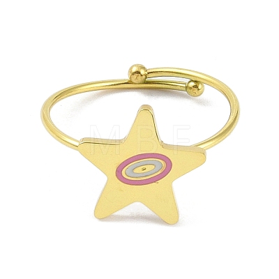 Ion Plating(IP) Star 304 Stainless Steel Enamel Ring RJEW-A038-17G-02-1