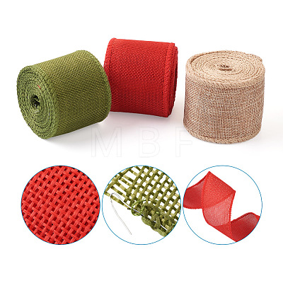 Yilisi 3 Rolls 3 Colors Polyester Imitation Linen Wrapping Ribbon OCOR-YS0001-02A-1