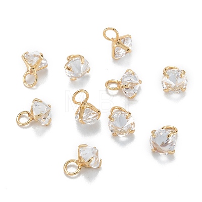 Brass Clear Cubic Zirconia Charms ZIRC-G170-12G-1