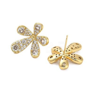 Flower Brass Micro Pave Clear Cubic Zirconia Stud Earring Findings KK-D102-08G-1