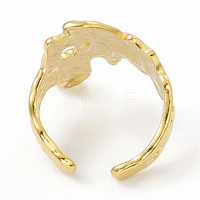 Ion Plating(IP) 304 Stainless Steel Wide Flower Open Cuff Ring for Women X-RJEW-G275-05G-1