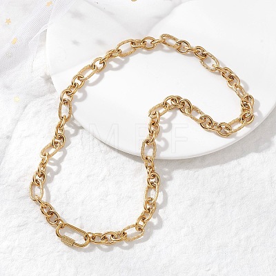 8MM 304 Stainless Steel Figaro Chain Necklaces with Screw Carabiner Lock for Women NJEW-JN06295-1