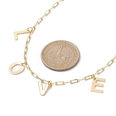 Word Love 304 Stainless Steel Charms Bib Necklaces with Brass Paperclip Chains NJEW-JN04534-1