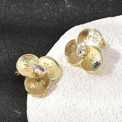 Brass Clear Cubic Zirconia Stud Earrings for Women EJEW-A162-03G-1