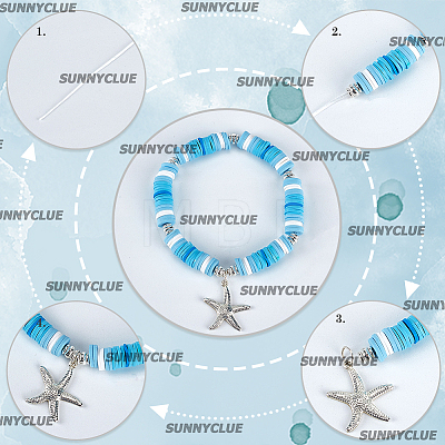 SUNNYCLUE DIY Ocean Theme Synthetic Howlite Stretch Bracelet Making Kit DIY-SC0025-02-1