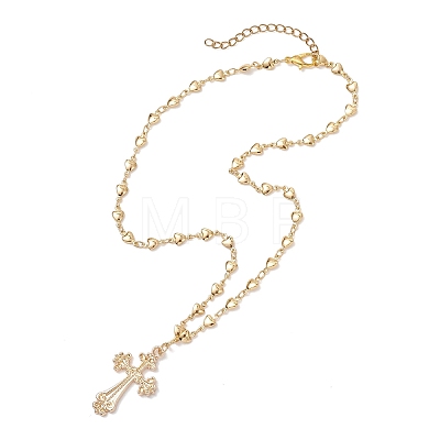 Alloy Cross Pendant Brass Heart Link Chain Necklaces for Women NJEW-JN05617-1