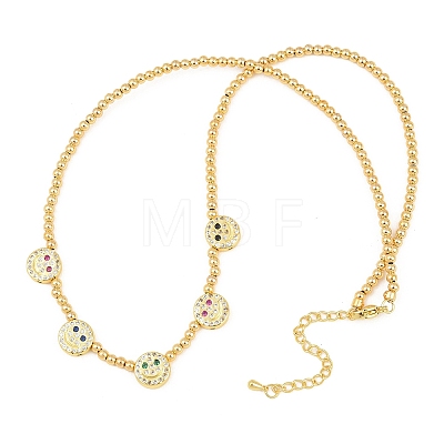 Brass Micro Pave Colorful Cubic Zirconia Smiling Face Round Beaded Bib Necklaces for Women NJEW-F364-07B-G-1