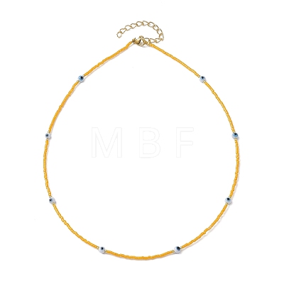 Lampwork Evil Eye & Glass Seed Beads Necklace with Real 18K Gold Plated 304 Stainless Steel Clasps NJEW-JN04597-04-1