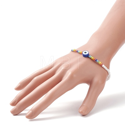Polymer Clay Evil Eye & Glass Seed Beaded Stretch Bracelet for Women BJEW-JB08617-1