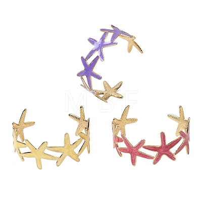 304 Stainless Steel Enamel Cuff Bangles for Women BJEW-D408-34G-1