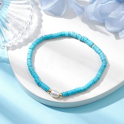 Natural Howlite and Pearl Beads Btacelets BJEW-JB10681-07-1