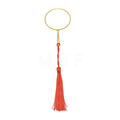 Chinese Ancient Hand Fan Shape Brass Wire Wrap Metal Bookmark with Tassel for Book Lover AJEW-WH0034-47-1