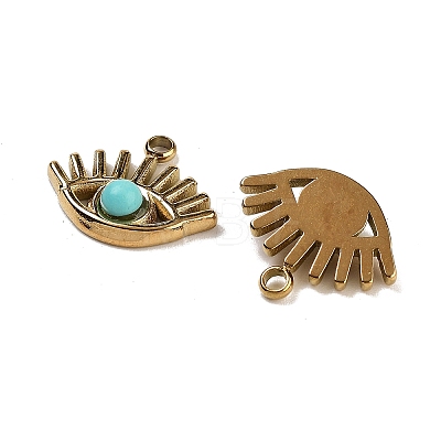 Ion Plating(IP) 304 Stainless Steel Pave Synthetic Turquoise Eye Charms STAS-U014-06B-01-1