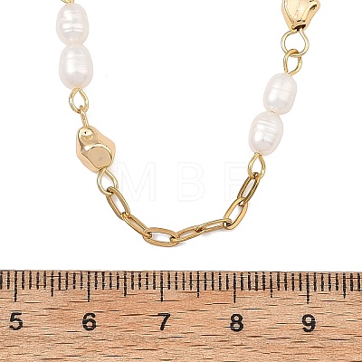 Natural Pearl Beads and 304 Stainless Steel Paperclip Chain Necklaces NJEW-JN06321-1