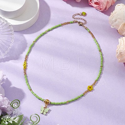 Glass Seed Beads & Flower Handmade Lampwork Beaded Necklaces NJEW-MZ00065-02-1