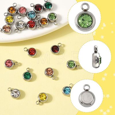 20Pcs 10 Colors 201 Stainless Steel Rhinestone Charms STAS-FS0002-05-1