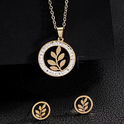 Ring 201 Stainless Steel Crystal Rhinestone Pendant Necklaces & Stud Earrings Sets FS-WGA12F6-06-1