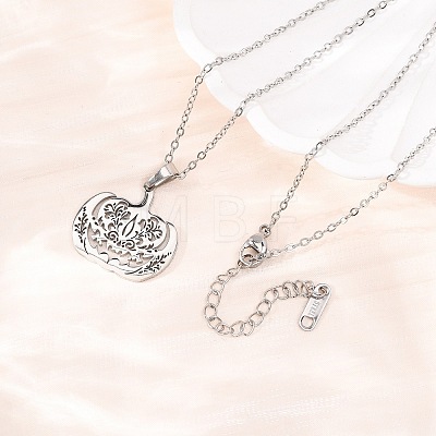 Halloween 304 Stainless Steel Hollow Floral Pumpkin Pendant Cable Chain Necklaces for Men Women NJEW-K308-09P-1