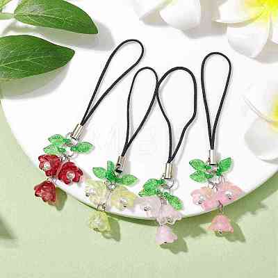 Glass Pendant Mobile Straps HJEW-JM01827-S-1