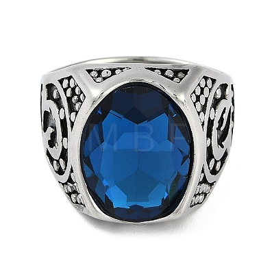 Oval 304 Stainless Steel Glass Finger Rings RJEW-D083-14AS-01-1