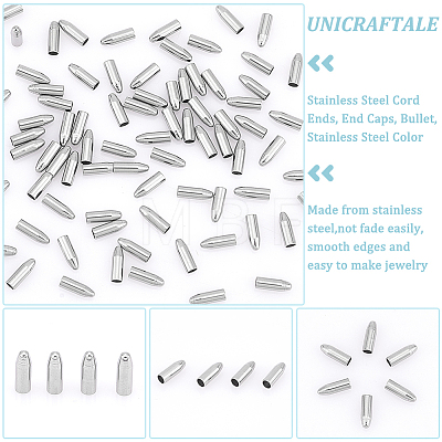 Unicraftale 200Pcs 304 Stainless Steel Cord Ends STAS-UN0052-38-1