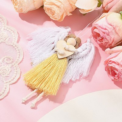 Angel Handmade Woven Macrame Cotton Thread Pendant Decorations HJEW-JM02454-03-1