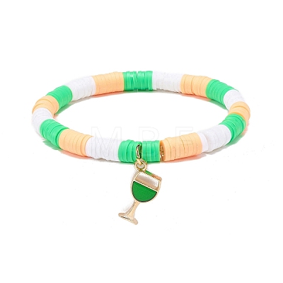 Saint Patrick's Day Freshwater Pearl & Handmade Polymer Clay Heishi Stretch Bracelets Sets BJEW-JB08768-1