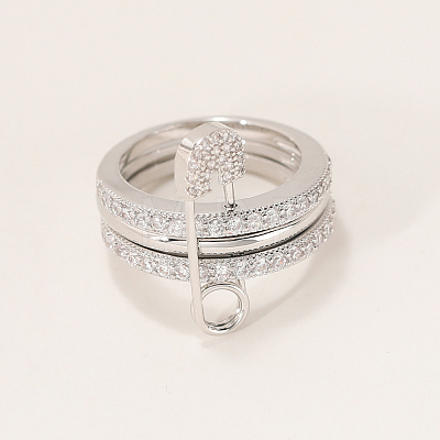 Brass Micro Pave Cubic Zirconia Finger Rings FA7520-6-1