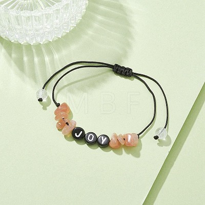 Natural Sunstone Chip Braided Bead Bracelets BJEW-JB09608-02-1