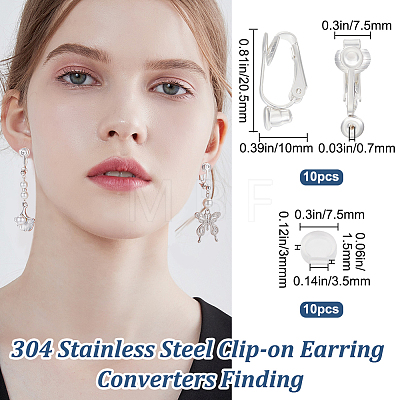 Beebeecraft 10Pcs 304 Stainless Steel Clip-on Earring Converters Findings FIND-BBC0003-27-1