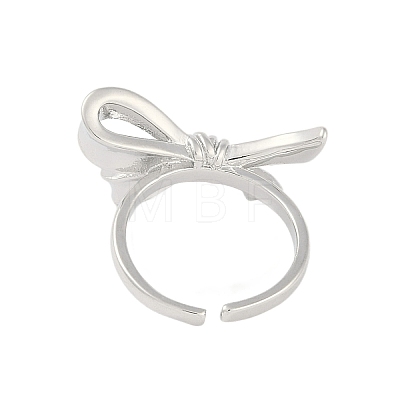 Bowknot Brass Open Cuff Ring for Women RJEW-M176-01A-P-1