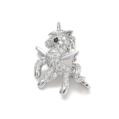 Brass Micro Pave Clear Cubic Zirconia Unicorn Spacer Bars KK-K428-10P-1