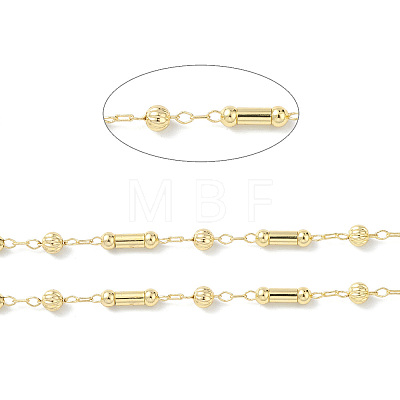 Brass Column & Round Beaded Link Chains CHC-P016-14G-01-1