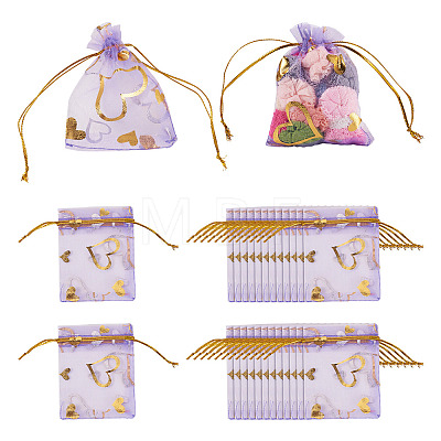 50Pcs Heart Printed Organza Bags OP-TADJ0001-01D-1