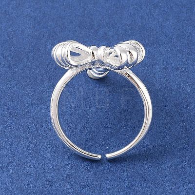 Bowknot Brass Open Cuff Rings for Women RJEW-P124-01S-1