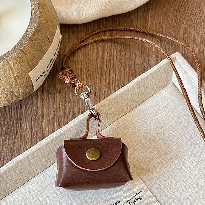 Mini PU Leather Headphone Bag Hanging Neck Pouches NJEW-G198-01A-1