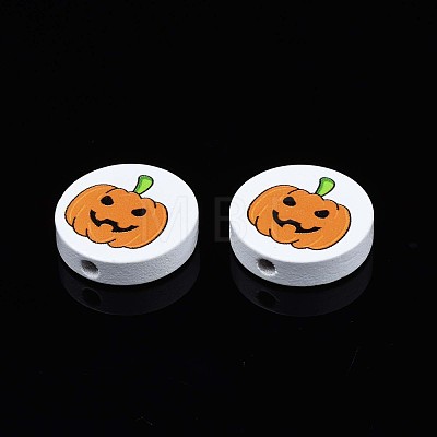 Halloween Printed Natural Wood Beads WOOD-T021-91-1