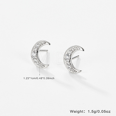 Rhodium Plated Moon Shape 925 Sterling Silver Cubic Zirconia Stud Earrings for Women UK6907-4-1
