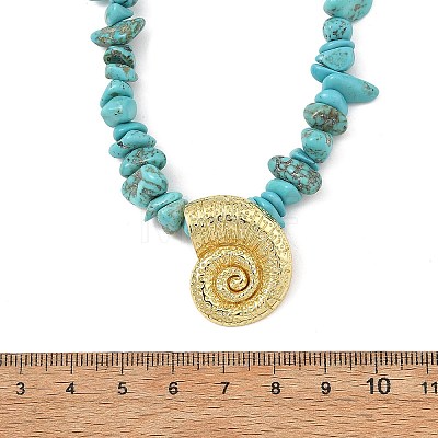 Ocean Brass Sea Animals Pendant Synthetic Turquoise Chip Beaded Necklaces for Women NJEW-JN06424-02-1